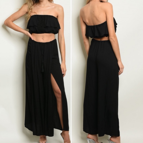 PANTS & TOP SET in black. Embroidery at top - Picture 1 of 2